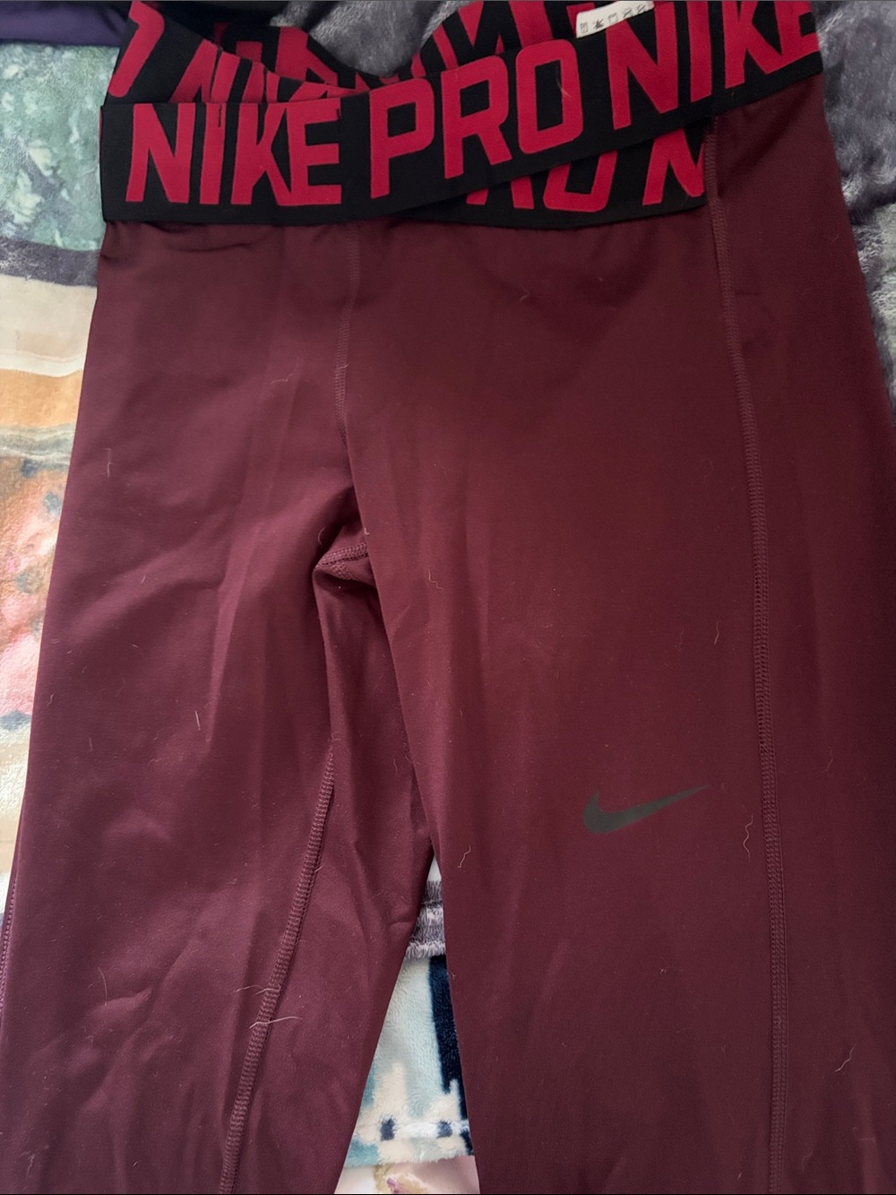 Nike Maroon Pro Training Leggings with Black Waistband